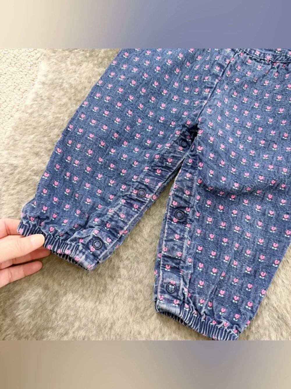 Vintage Union Made OshKosh B'gosh Pink Floral Blue Denim Overalls 12M